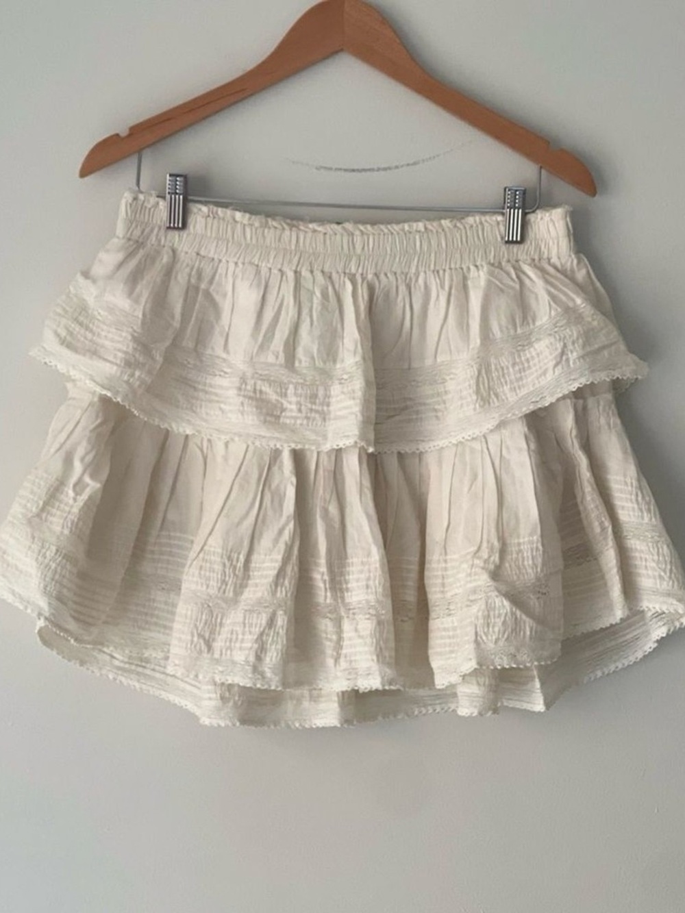 LoveShackFancy White Tiered Ruffle Lace Mini Skirt Size M